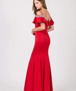 Eureka Fashion - 7333 Bejeweled Ruffle Overlay Mermaid Gown Formal Gowns