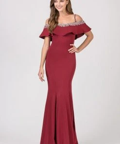 Eureka Fashion - 7333 Bejeweled Ruffle Overlay Mermaid Gown Formal Gowns