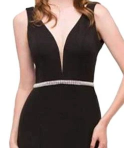 Eureka Fashion - Beaded Plunging V-neck Jersey Evening Dress Formal Gowns