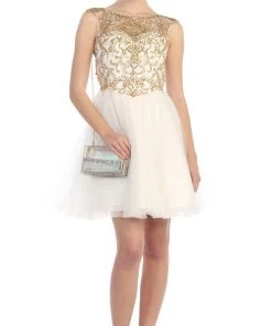 Eureka Fashion - Crystal Embellished Sheer Cocktail Dress