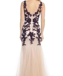 Eureka Fashion - Illusion Bateau Floral Embroidered Trumpet Dress