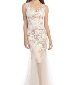 Eureka Fashion - Illusion Bateau Floral Embroidered Trumpet Dress 12 Eureka Fashion - Illusion Bateau Floral Embroidered Trumpet Dress