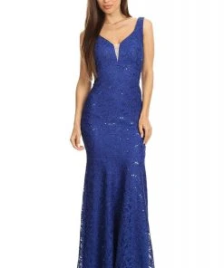 Formal Gowns Eureka Fashion - Lace Deep V-neck Trumpet Dress 5010 - 1 Pc Lilac In Size L Available