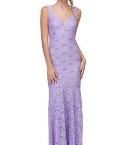 Formal Gowns Eureka Fashion - Lace Deep V-neck Trumpet Dress 5010 - 1 Pc Lilac In Size L Available 7 Formal Gowns Eureka Fashion - Lace Deep V-neck Trumpet Dress 5010 - 1 Pc Lilac In Size L Available