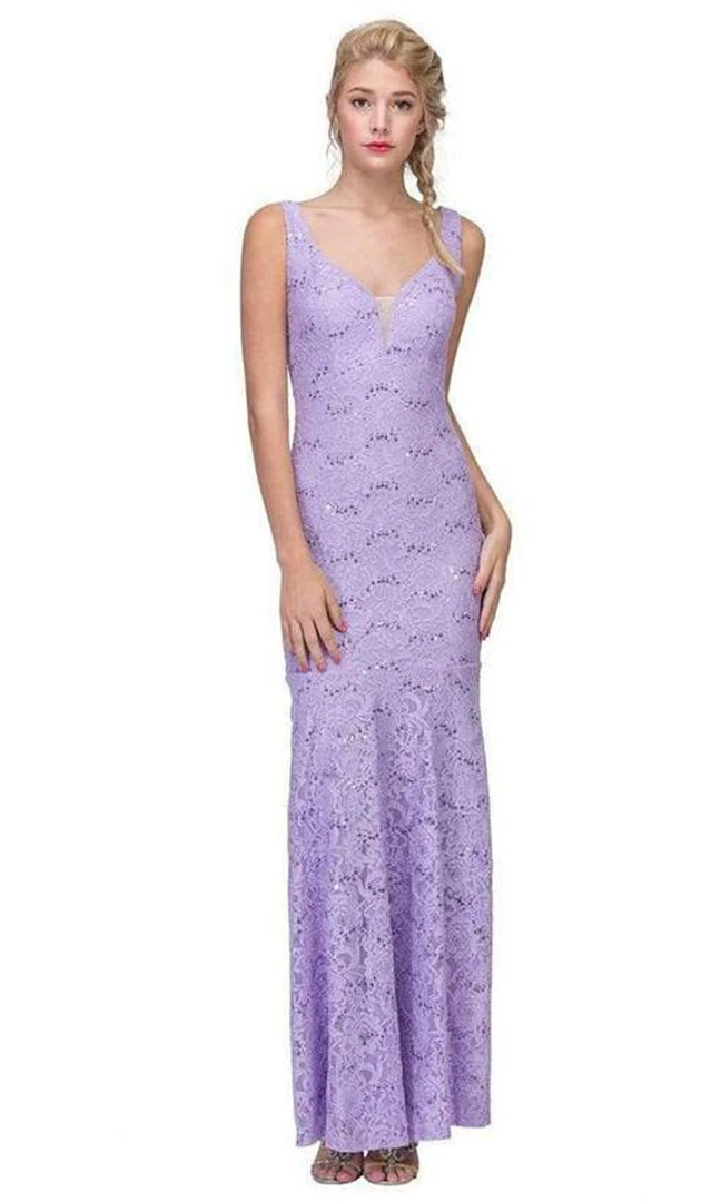 Formal Gowns Eureka Fashion - Lace Deep V-neck Trumpet Dress 5010 - 1 Pc Lilac In Size L Available 5 Formal Gowns Eureka Fashion - Lace Deep V-neck Trumpet Dress 5010 - 1 Pc Lilac In Size L Available