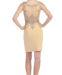 Eureka Fashion - Metallic Lace Illusion Scoop Short Dress 6002 - 1 Pc H.Green/Gd In Size L Available Cocktail Dresses