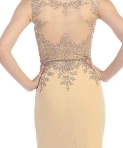 Eureka Fashion - Metallic Lace Illusion Scoop Short Dress 6002 - 1 Pc H.Green/Gd In Size L Available Cocktail Dresses