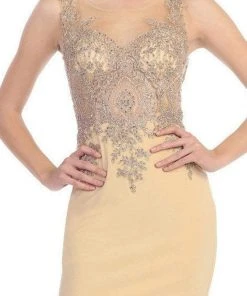 Eureka Fashion - Metallic Lace Illusion Scoop Short Dress 6002 - 1 Pc H.Green/Gd In Size L Available Cocktail Dresses