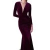 Evaje - Long Velvet Mermaid Dress 10013 - 1 Pc Burgundy In Size L Available Formal Gowns