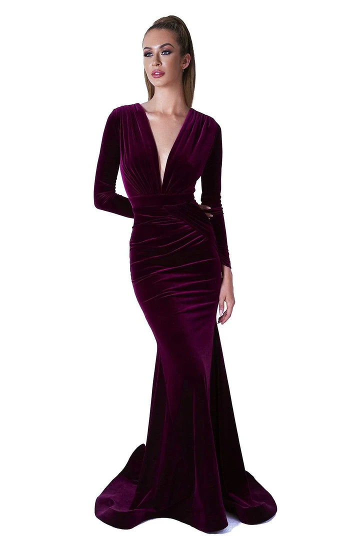 Evaje - Long Velvet Mermaid Dress 10013 - 1 Pc Burgundy In Size L Available Formal Gowns 3 Evaje - Long Velvet Mermaid Dress 10013 - 1 Pc Burgundy In Size L Available Formal Gowns
