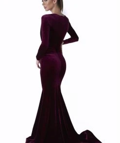 Evaje - Long Velvet Mermaid Dress 10013 - 1 Pc Burgundy In Size L Available Formal Gowns 5 Evaje - Long Velvet Mermaid Dress 10013 - 1 Pc Burgundy In Size L Available Formal Gowns