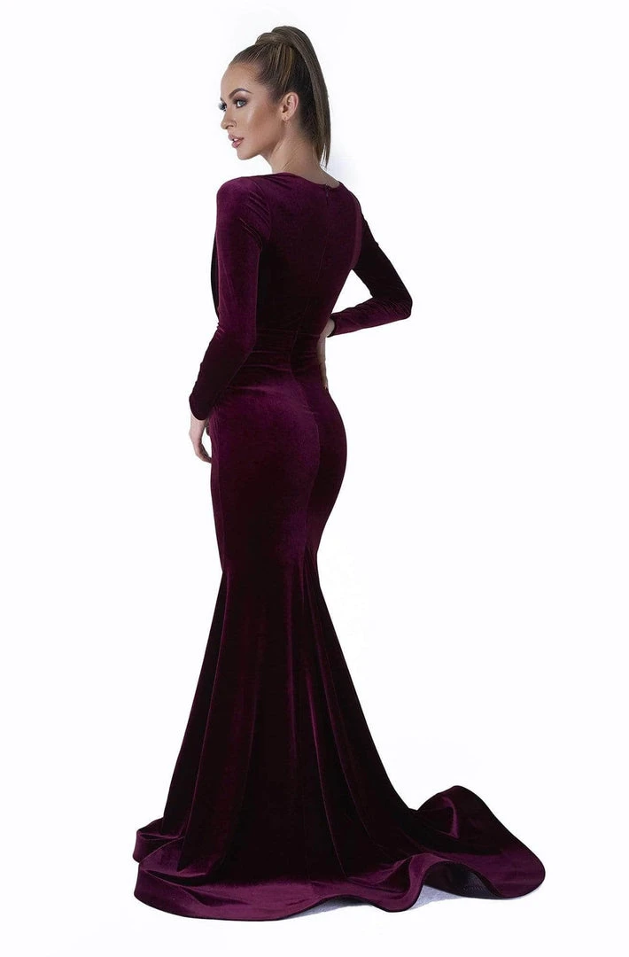 Evaje - Long Velvet Mermaid Dress 10013 - 1 Pc Burgundy In Size L Available Formal Gowns 4 Evaje - Long Velvet Mermaid Dress 10013 - 1 Pc Burgundy In Size L Available Formal Gowns
