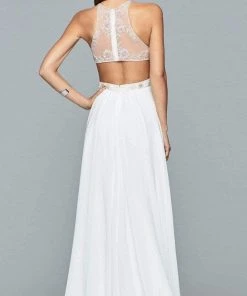 Formal Gowns Faviana - 10043 Floral Beaded Illusion Halter A-Line Dress