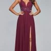 Faviana -10102 Beaded Plunging V Neck Chiffon Dress - 1 Pc Rose Pink In Size 2 Available Formal Gowns