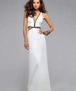 Faviana - 7745 Metallic-Trimmed Neoprene Long Evening Gown Formal Gowns