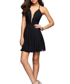 Faviana - 7851 Short Plunging V-Neck Cocktail Dress With Lace-Up Back 18 Faviana - 7851 Short Plunging V-Neck Cocktail Dress With Lace-Up Back
