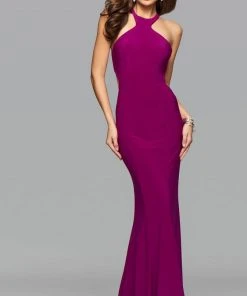 Formal Gowns Faviana 7894 High Halter Jersey Cutout Sheath Gown - 1 Pc Wild Orchid In Size 6 Available