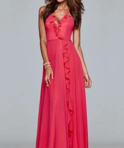 Faviana - 7939 Long Halter Dress With Layered Ruffle Detail