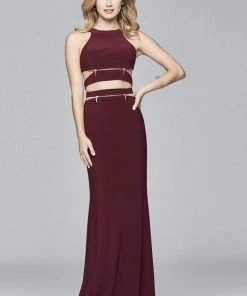 Faviana - 7957 Long Jersey Halter Dress With Zipper Detail
