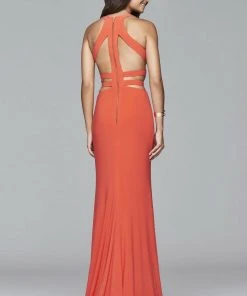 Faviana - 7957 Long Jersey Halter Dress With Zipper Detail