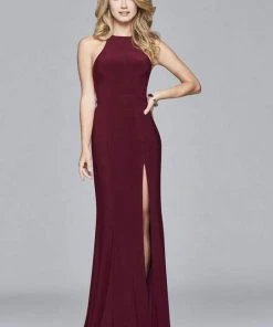 Faviana - 7976 Halter Neck Jersey Trumpet Dress - 1 Pc Wine In Size 4 Available Formal Gowns