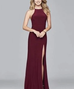 Faviana - 7976 Halter Neck Jersey Trumpet Dress - 1 Pc Wine In Size 4 Available Formal Gowns