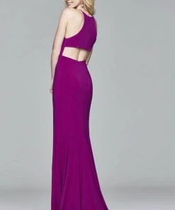 Faviana - 7976 Halter Neck Jersey Trumpet Dress - 1 Pc Wine In Size 4 Available Formal Gowns