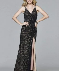 Faviana - 7995 Long V-neck With Lace Detail Formal Gowns