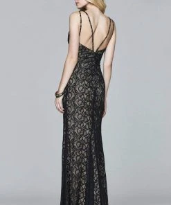 Faviana - 7995 Long V-neck With Lace Detail Formal Gowns
