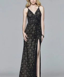 Faviana - 7995 Long V-neck With Lace Detail Formal Gowns