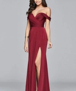 Formal Gowns Faviana 8083 Draped Off Shoulder Ruched Evening Dress - 1 Pc Black In Size 6 Available