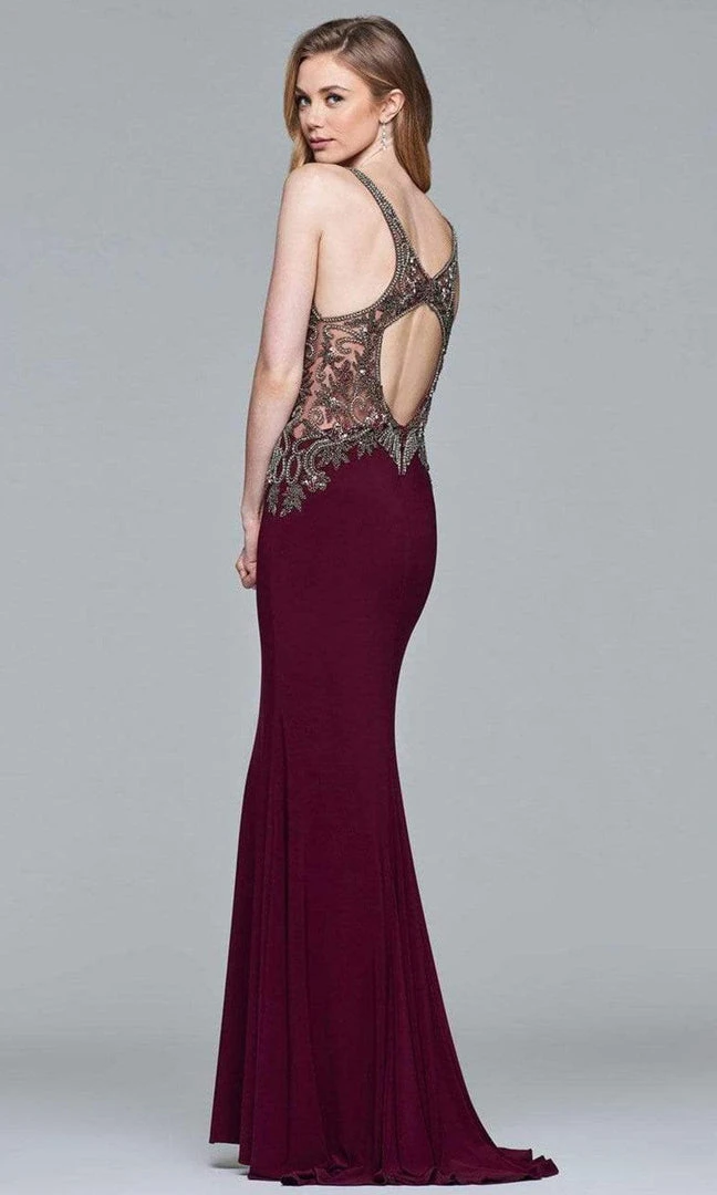 Formal Gowns Faviana - Beaded Cutout Back Sheath Dress S10002 - 1 Pc Bordeaux In Size 12 Available 6 Formal Gowns Faviana - Beaded Cutout Back Sheath Dress S10002 - 1 Pc Bordeaux In Size 12 Available
