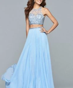 Faviana - Beaded Two-Piece Chiffon A-line Gown S10061 - 2 Pcs Candle Light In Size 6 And 8 Available
