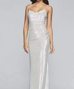 Formal Gowns Faviana - Cowl Neck Metallic Jersey Sheath Dress S10256 - 1 Pc Black In Size 10 Available