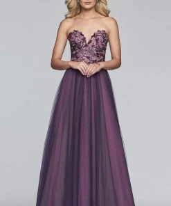 Faviana - Floral Applique Sweetheart A-line Evening Dress S10023