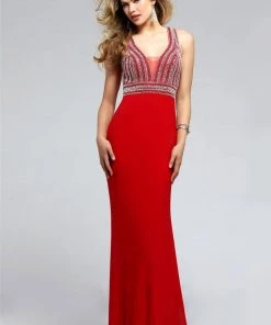 Faviana - Jersey Dress With Plunging Neckline S7805 Formal Gowns