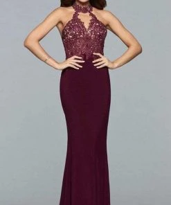 Faviana - Lace Sleeveless Cutout Long Gown 7750 - 1 Pc Bordeaux In Size 4 Available