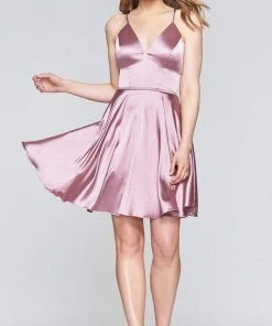 Cocktail Dresses Faviana - Lace Up Back Satin Cocktail Dress S10362 - 1 Pc Deep Mauve In Size 0 Available