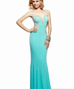 Formal Gowns Faviana - Lovely Jersey Dress With Sheers And Lace Applique S7534