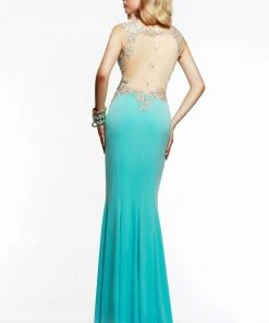 Formal Gowns Faviana - Lovely Jersey Dress With Sheers And Lace Applique S7534