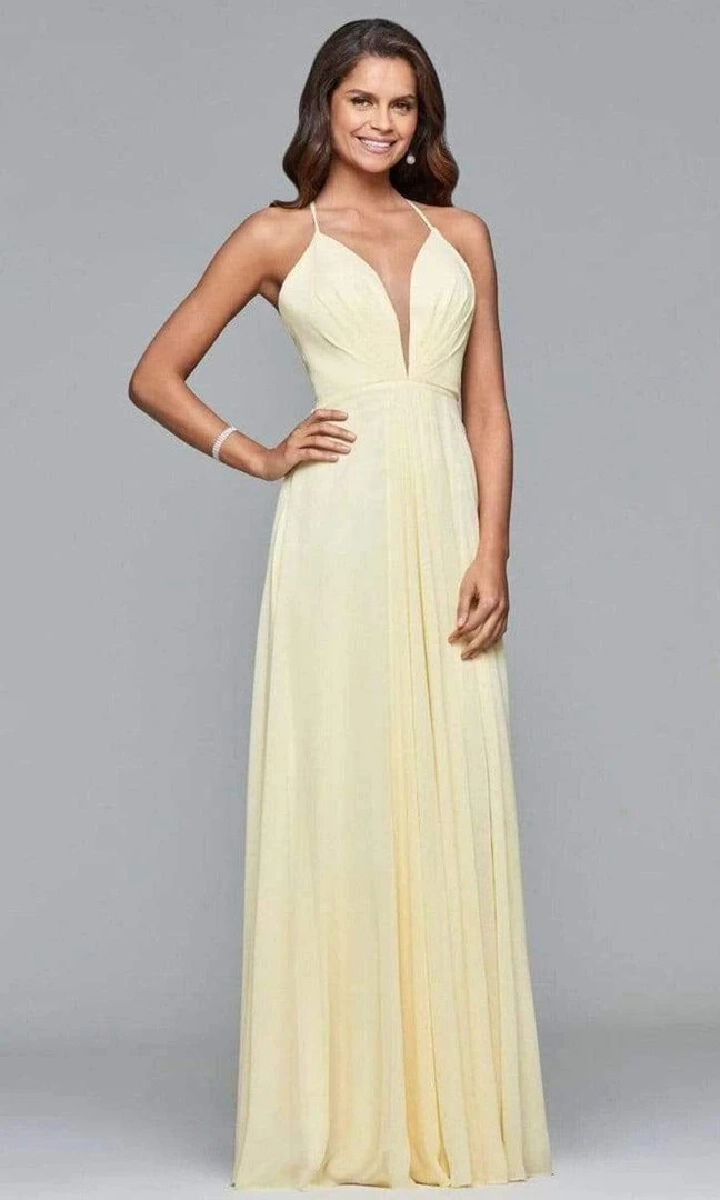 Faviana - Plunging V-Neck Flowy High Slit Chiffon Dress 7747 4 Faviana - Plunging V-Neck Flowy High Slit Chiffon Dress 7747