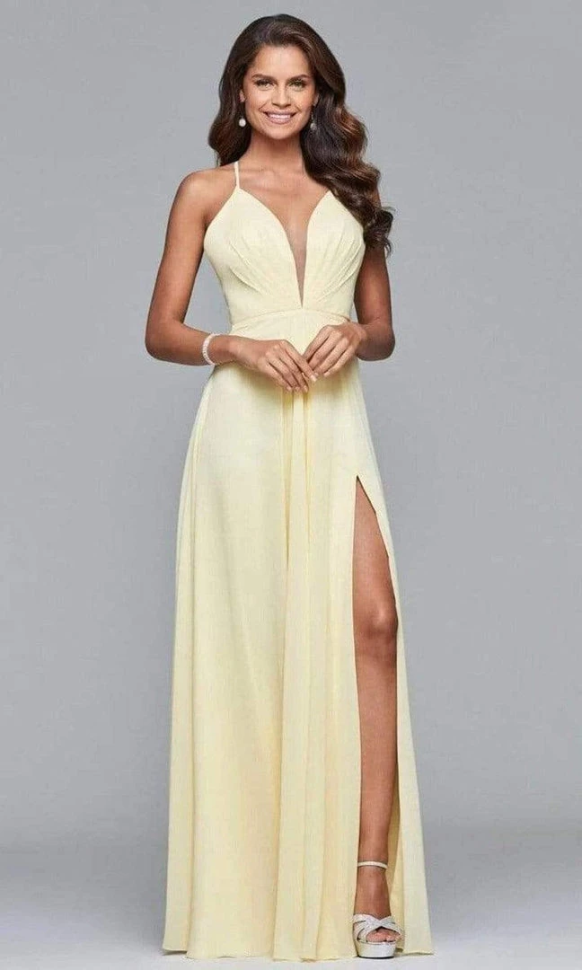 Faviana - Plunging V-Neck Flowy High Slit Chiffon Dress 7747 3 Faviana - Plunging V-Neck Flowy High Slit Chiffon Dress 7747