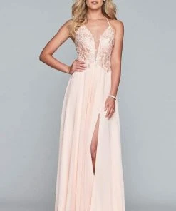 Formal Gowns Faviana - Plunging V Neckline Halter Lace Up Back Gown 10201 - 1 Pc Ivory/Gold In Size 0 And 1 Pc Buttercream In Size 2 Available
