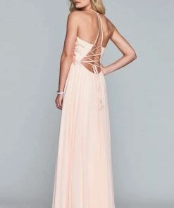 Formal Gowns Faviana - Plunging V Neckline Halter Lace Up Back Gown 10201 - 1 Pc Ivory/Gold In Size 0 And 1 Pc Buttercream In Size 2 Available