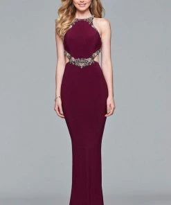 Faviana - S10026 Beaded Halter Trim Cutout Evening Dress Formal Gowns