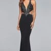 Faviana - S10029 Beaded V-neck Jersey Sheath Dress