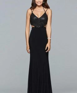 Faviana - S10031 Beaded V-neck Sheath Dress