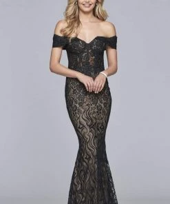 Faviana - S10109 Lace Off-Shoulder Mermaid Dress With Train