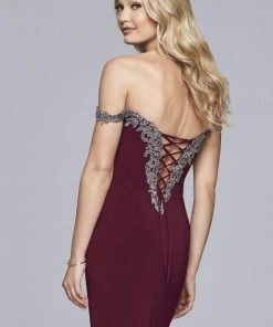 Faviana - S10152 Metallic Appliqued Jersey Sheath Dress