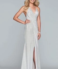 Formal Gowns Faviana - S10215 Halter Metallic Jersey Sheath Dress